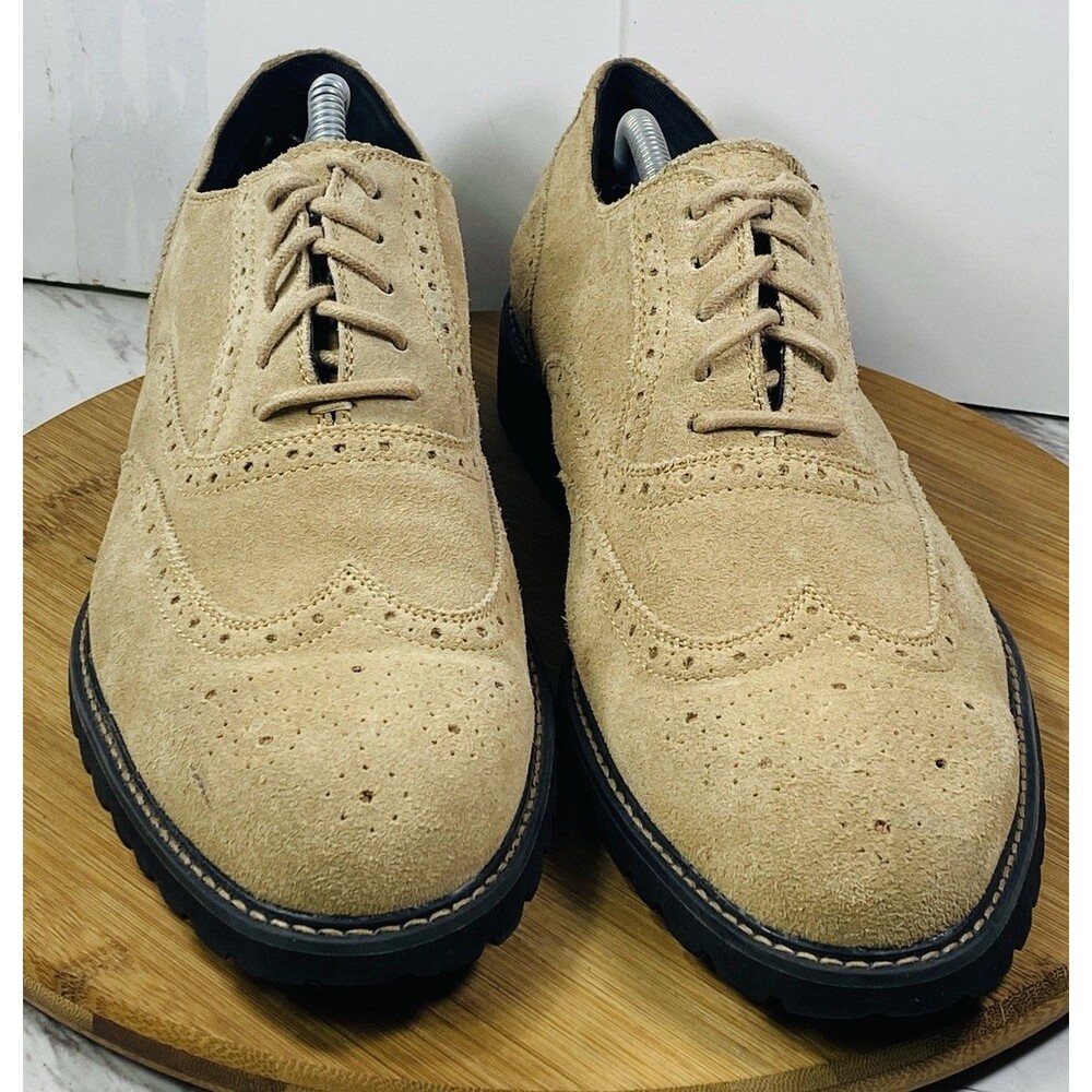 Saks Fifth Avenue Blue Write Now Shoes Mens Size 10.5 Brown Suede Wingtip Oxford - Picture 3 of 6